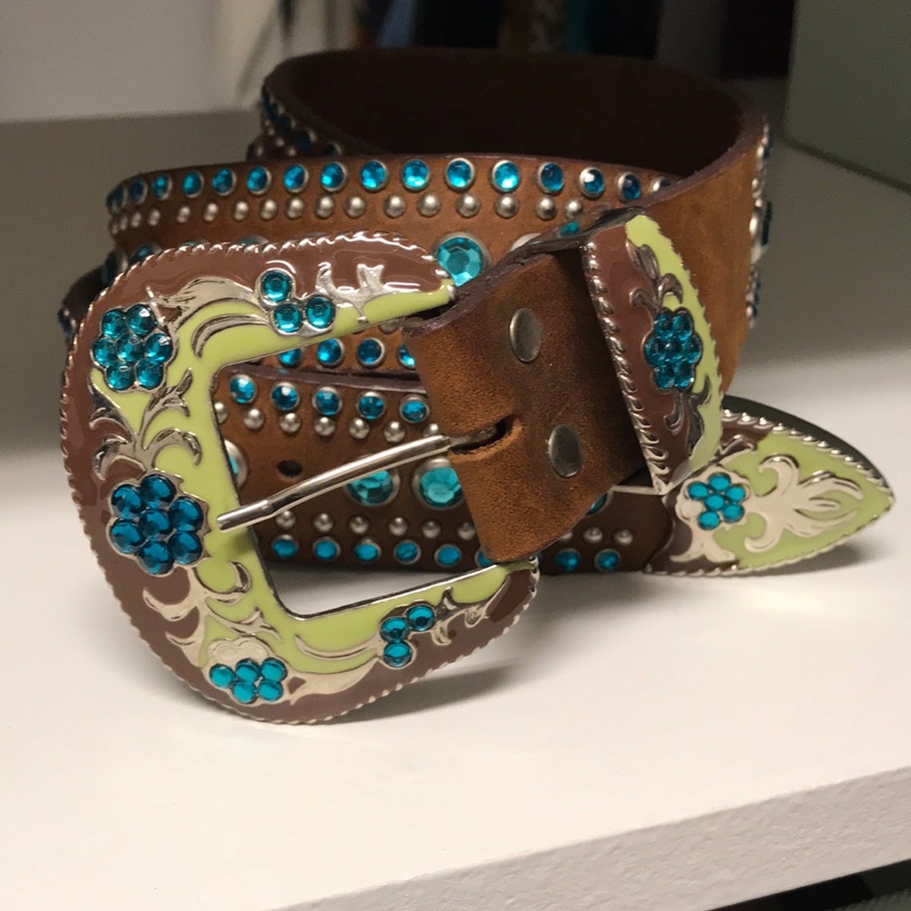 XXL Western Bling Rodeo Belt Green Teal